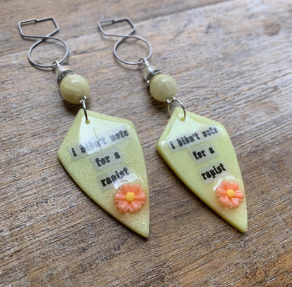 I Didn’t Vote for a Rapist Checkerboard Clay Tunnel Gauge Earrings Anti Trump Clip On Earrings