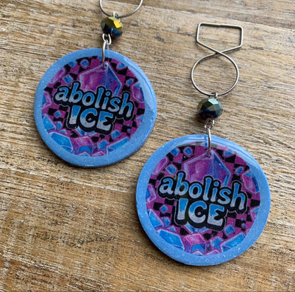 Abolish Ice Protest Activist Tunnel Gauge Earrings Liberal Clip On Earrings Purple & Blue