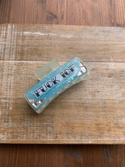 Fuck ICE Resin Large Hair Claw Rhinestone Activist Baby Blue Glitter Hair Clip Accessory