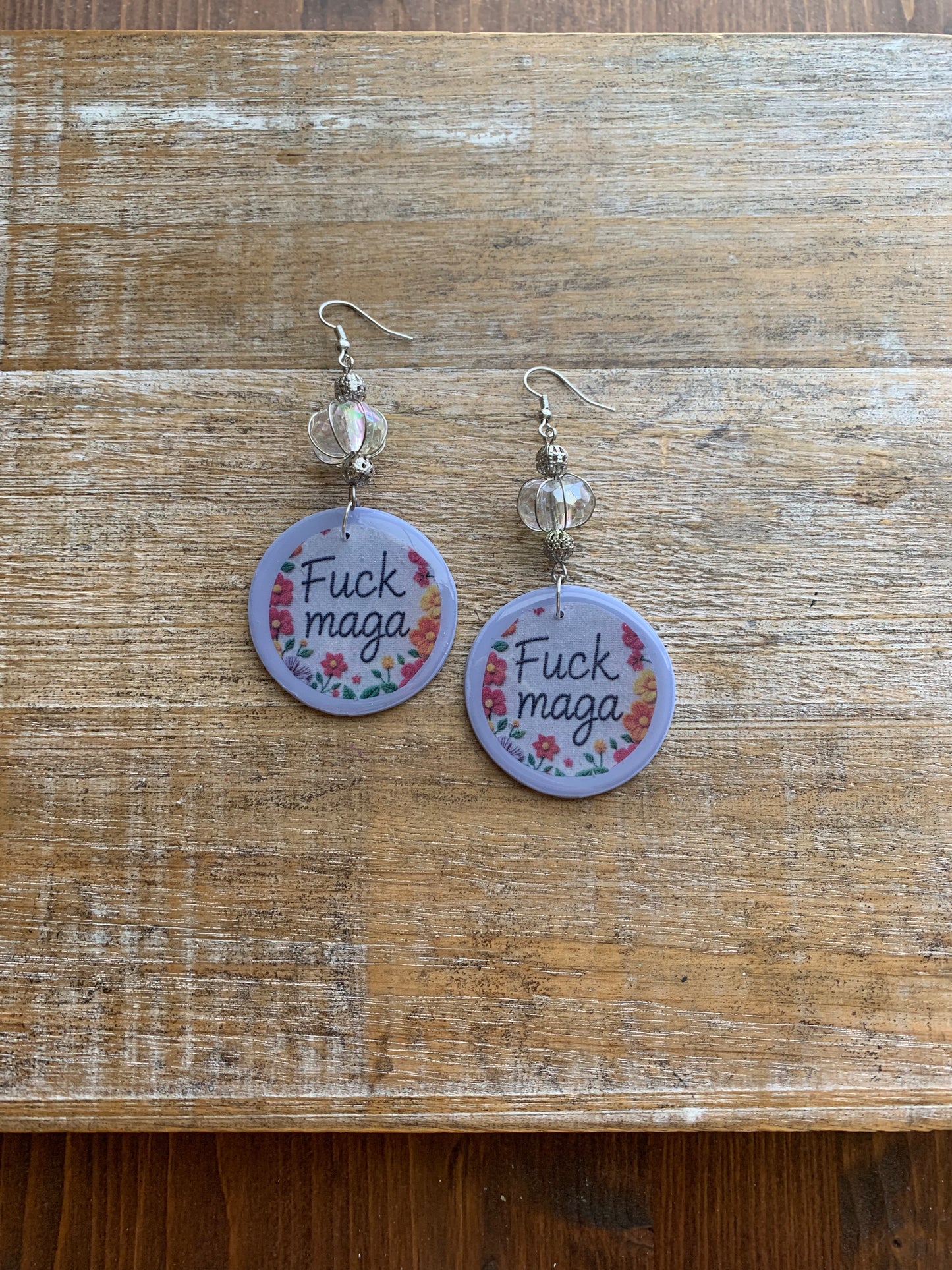 As-Is Fuck MAGA Clay Protest Activist Earrings Liberal Clip On Earrings Cute Lavender Ear Hangers
