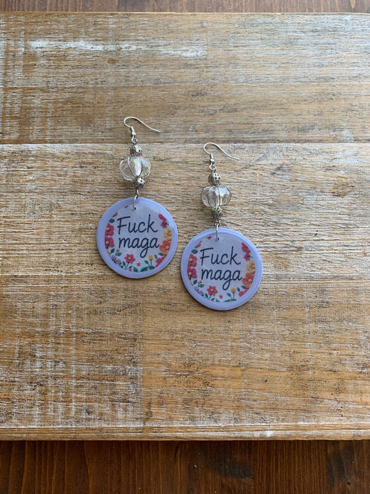 As-Is Fuck MAGA Clay Protest Activist Earrings Liberal Clip On Earrings Cute Lavender Ear Hangers