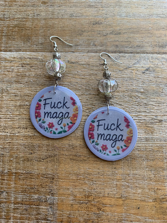 As-Is Fuck MAGA Clay Protest Activist Earrings Liberal Clip On Earrings Cute Lavender Ear Hangers
