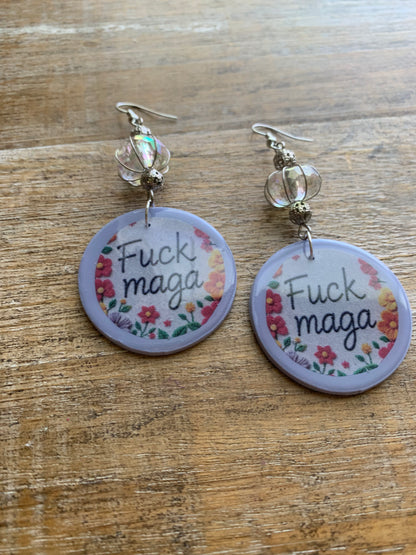As-Is Fuck MAGA Clay Protest Activist Earrings Liberal Clip On Earrings Cute Lavender Ear Hangers