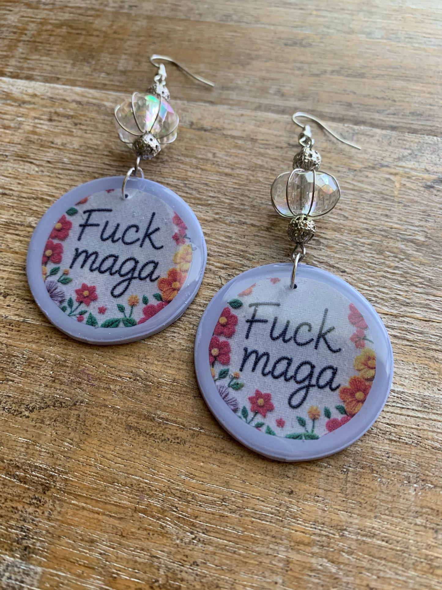 As-Is Fuck MAGA Clay Protest Activist Earrings Liberal Clip On Earrings Cute Lavender Ear Hangers