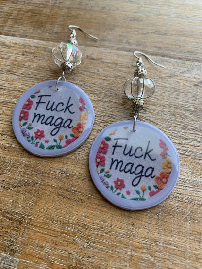 As-Is Fuck MAGA Clay Protest Activist Earrings Liberal Clip On Earrings Cute Lavender Ear Hangers