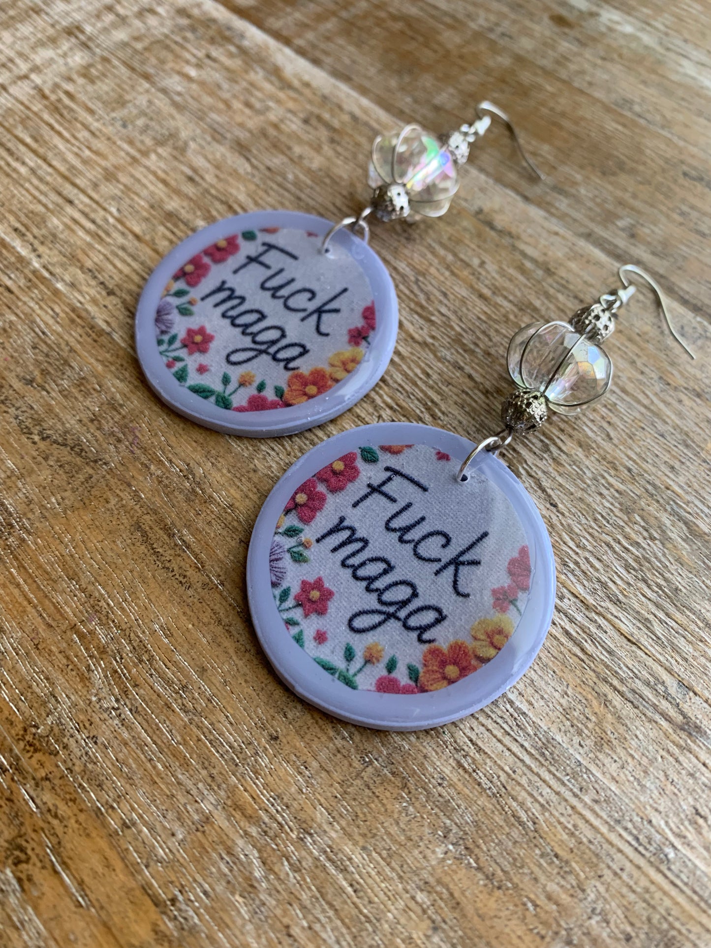 As-Is Fuck MAGA Clay Protest Activist Earrings Liberal Clip On Earrings Cute Lavender Ear Hangers