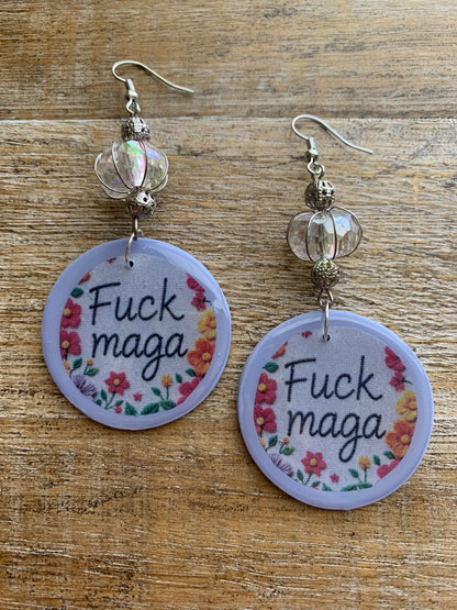 As-Is Fuck MAGA Clay Protest Activist Earrings Liberal Clip On Earrings Cute Lavender Ear Hangers