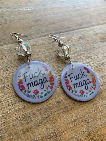 As-Is Fuck MAGA Clay Protest Activist Earrings Liberal Clip On Earrings Cute Lavender Ear Hangers