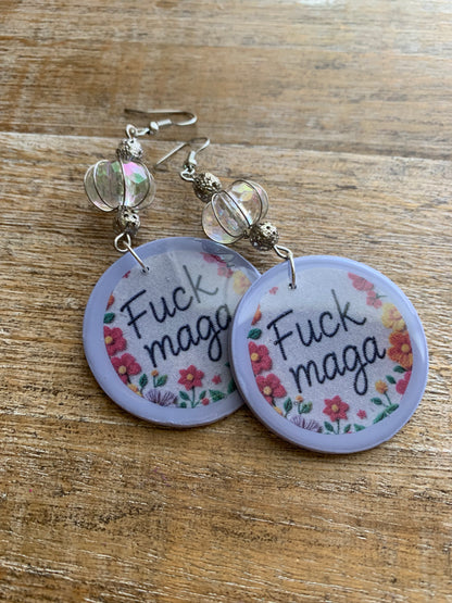 As-Is Fuck MAGA Clay Protest Activist Earrings Liberal Clip On Earrings Cute Lavender Ear Hangers
