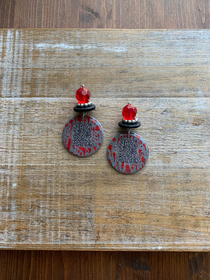 Nazi Lives Don’t Matter Clay Protest Activist Earrings Liberal Clip On Earrings Punk Bloody Gothic Ear Hangers