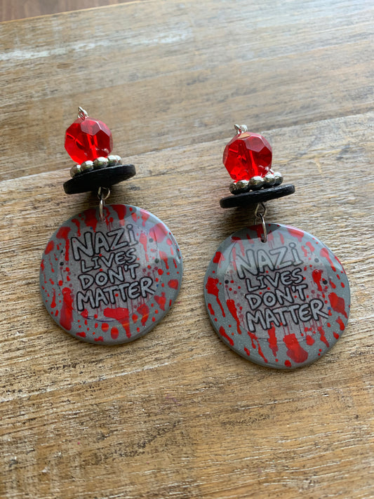Nazi Lives Don’t Matter Clay Protest Activist Earrings Liberal Clip On Earrings Punk Bloody Gothic Ear Hangers