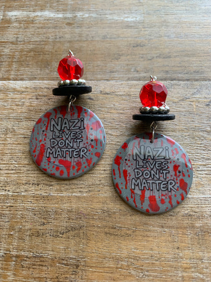 Nazi Lives Don’t Matter Clay Protest Activist Earrings Liberal Clip On Earrings Punk Bloody Gothic Ear Hangers