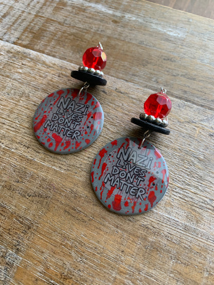 Nazi Lives Don’t Matter Clay Protest Activist Earrings Liberal Clip On Earrings Punk Bloody Gothic Ear Hangers