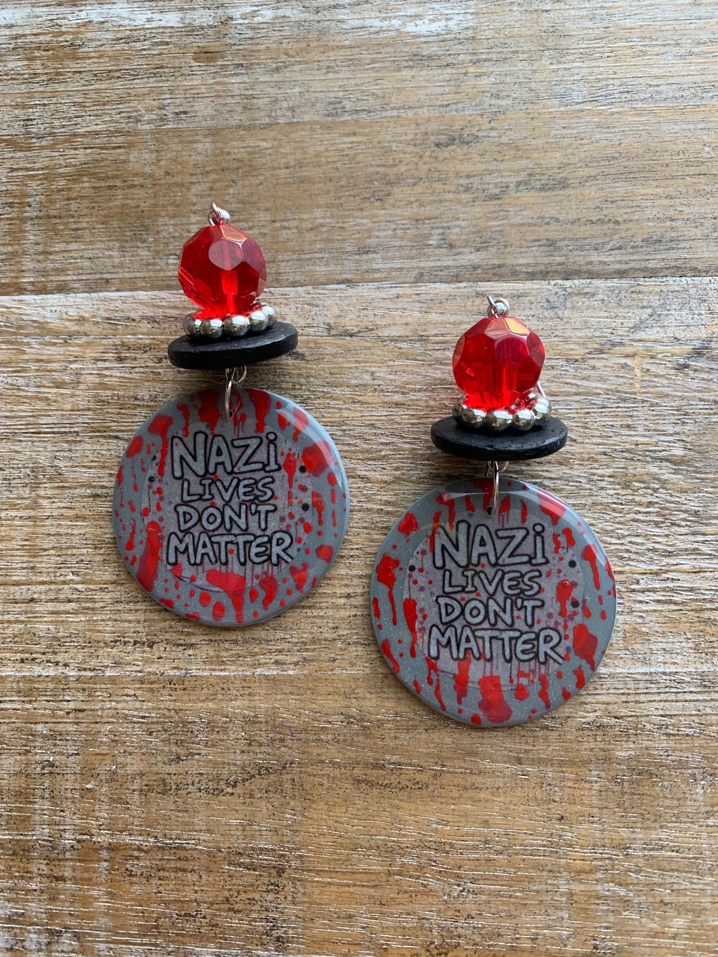 Nazi Lives Don’t Matter Clay Protest Activist Earrings Liberal Clip On Earrings Punk Bloody Gothic Ear Hangers