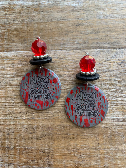 Nazi Lives Don’t Matter Clay Protest Activist Earrings Liberal Clip On Earrings Punk Bloody Gothic Ear Hangers