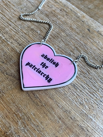 Abolish the Patriarchy Pink Heart Necklace