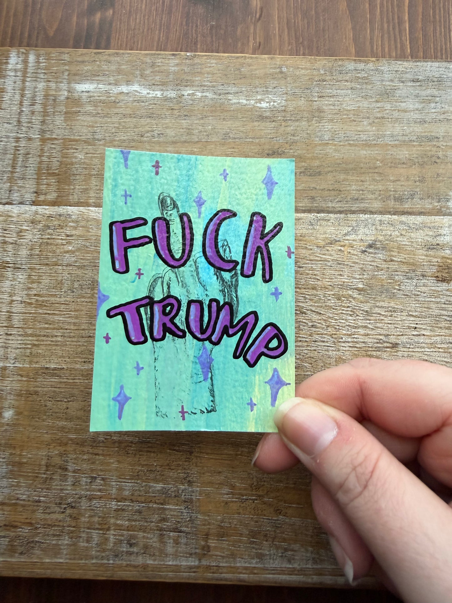 Original ACEO Acrylic Painting 2.5x3.5 Anti Trump Middle Finger “FDT!”