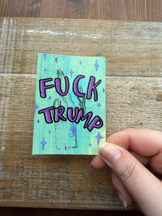 Original ACEO Acrylic Painting 2.5x3.5 Anti Trump Middle Finger “FDT!”