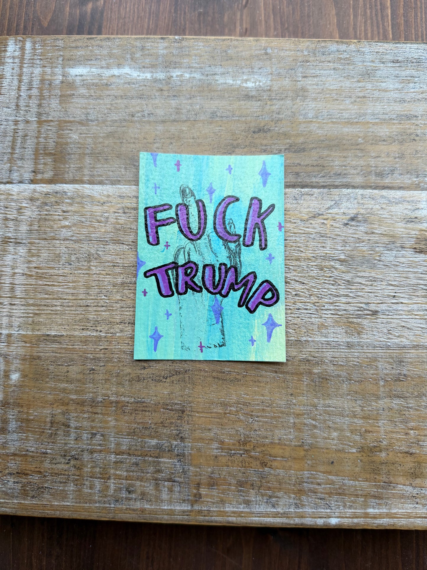 Original ACEO Acrylic Painting 2.5x3.5 Anti Trump Middle Finger “FDT!”