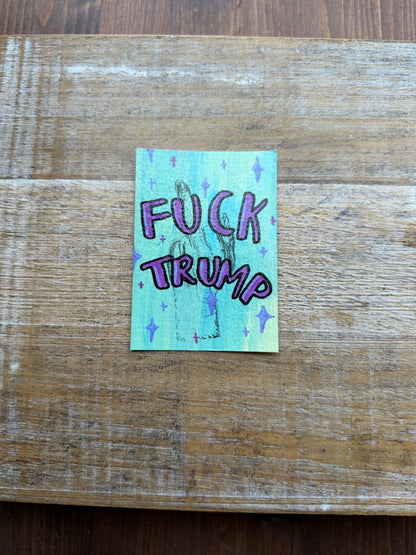Original ACEO Acrylic Painting 2.5x3.5 Anti Trump Middle Finger “FDT!”