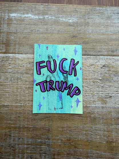 Original ACEO Acrylic Painting 2.5x3.5 Anti Trump Middle Finger “FDT!”
