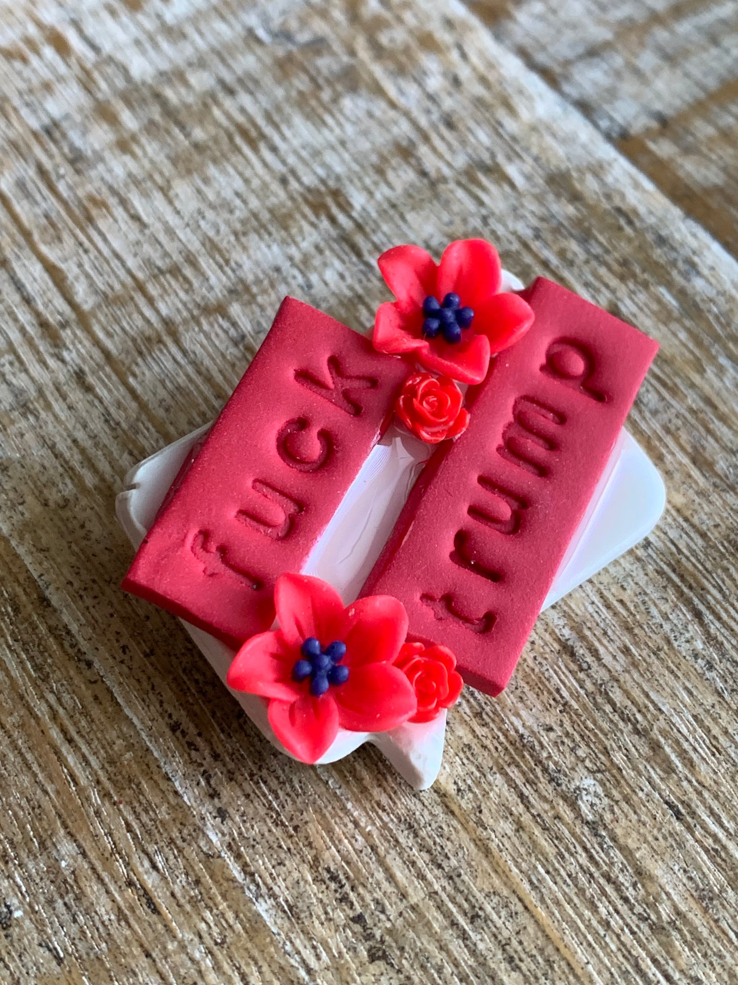 Fuck Trump Floral Statement Polymer Clay Protest Pin