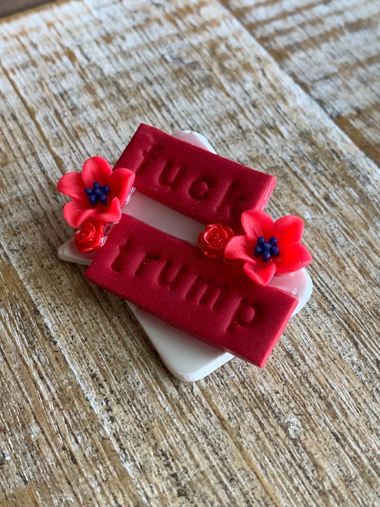 Fuck Trump Floral Statement Polymer Clay Protest Pin