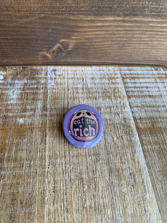 Eat the Rich Purple Polymer Clay Liberal Protest Pin