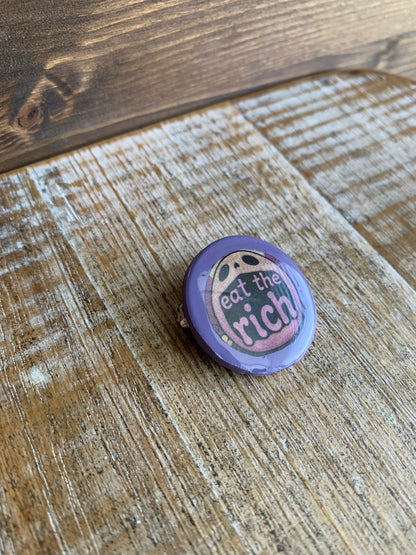 Eat the Rich Purple Polymer Clay Liberal Protest Pin