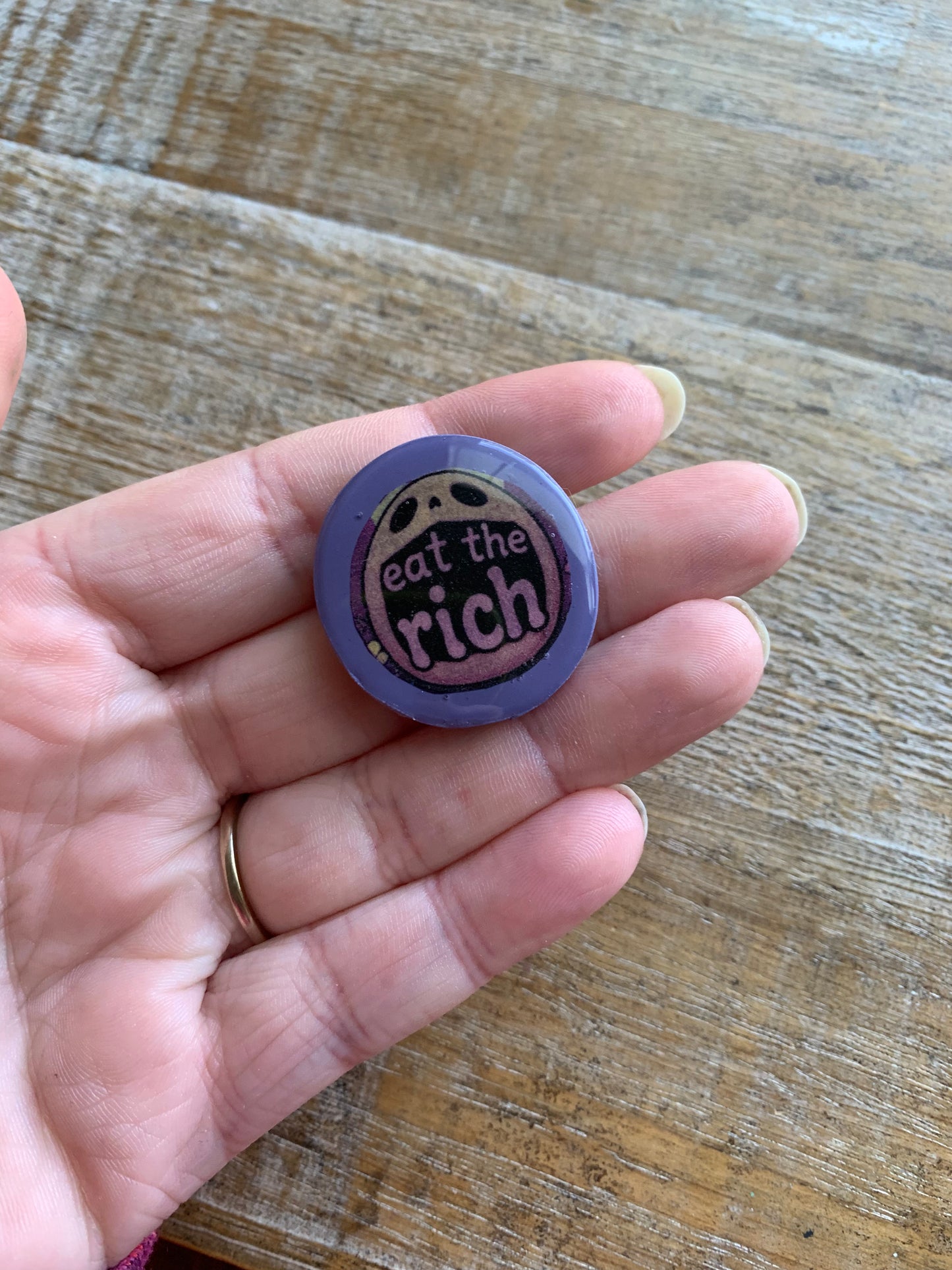 Eat the Rich Purple Polymer Clay Liberal Protest Pin