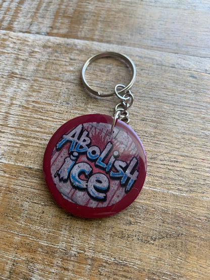 Abolish Ice Burgundy Polymer Clay Keychain