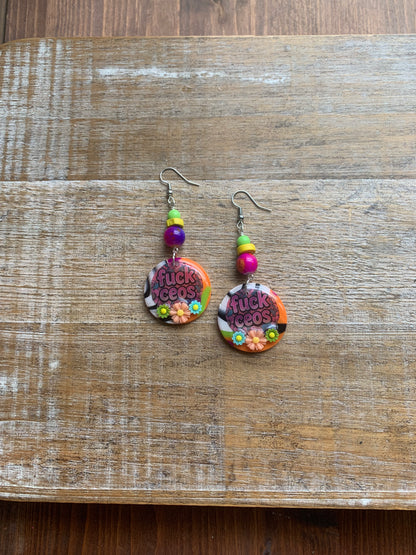 Fuck CEOs Colorful Polymer Clay Neon Earrings Clip On Earrings Tunnel Gauge Earrings