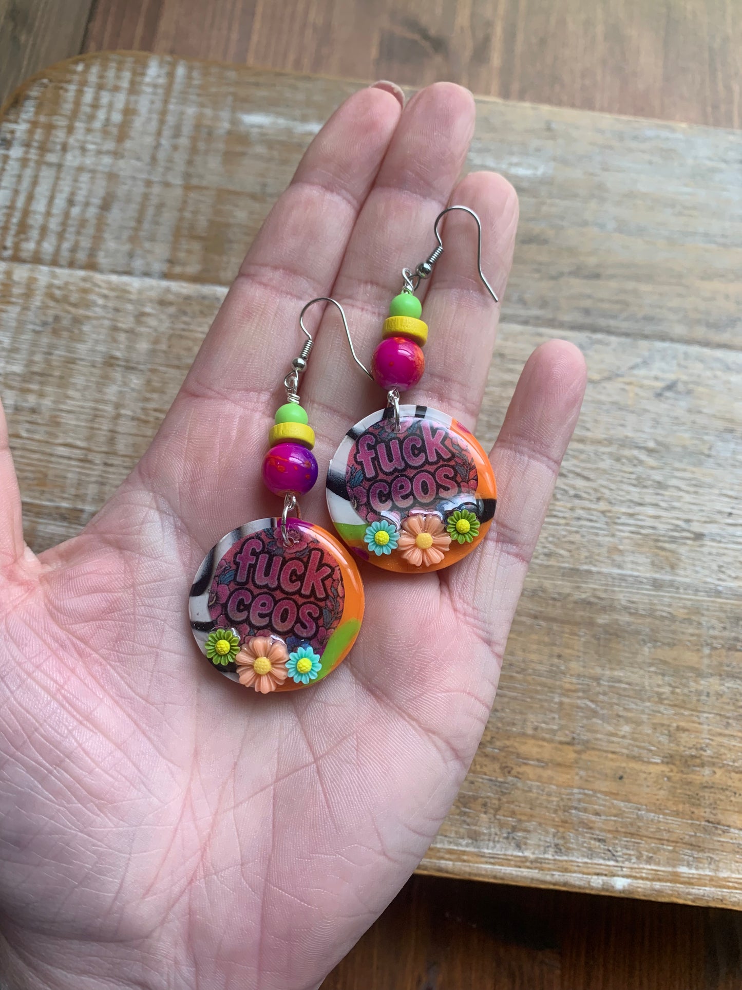 Fuck CEOs Colorful Polymer Clay Neon Earrings Clip On Earrings Tunnel Gauge Earrings