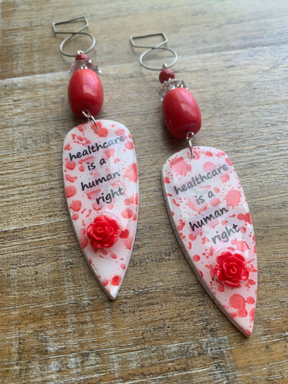 Healthcare is a Human Right Tunnel Gauge Earrings Bloody Red Polymer Clay Clip On Earrings