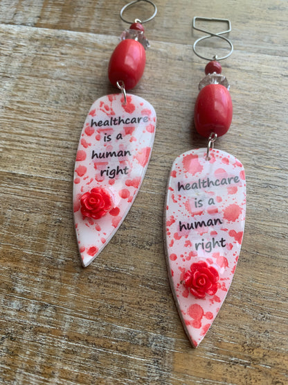 Healthcare is a Human Right Tunnel Gauge Earrings Bloody Red Polymer Clay Clip On Earrings