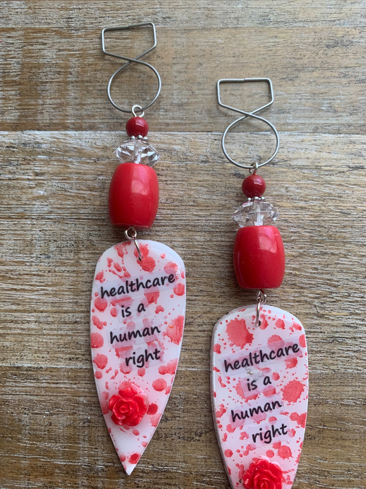 Healthcare is a Human Right Tunnel Gauge Earrings Bloody Red Polymer Clay Clip On Earrings
