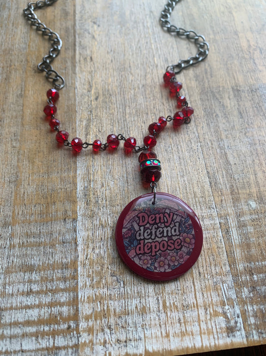 Deny Defend Depose Upcycled Polymer Clay Beaded Necklace