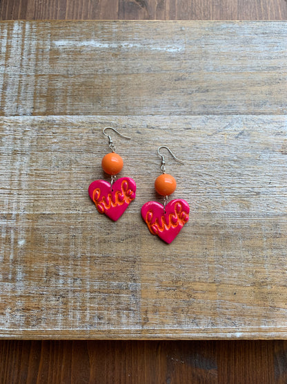 Pink Heart Fuck Swear Word Earrings Polymer Clay Orange Clip On Tunnel Gauge Earrings
