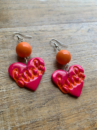 Pink Heart Fuck Swear Word Earrings Polymer Clay Orange Clip On Tunnel Gauge Earrings