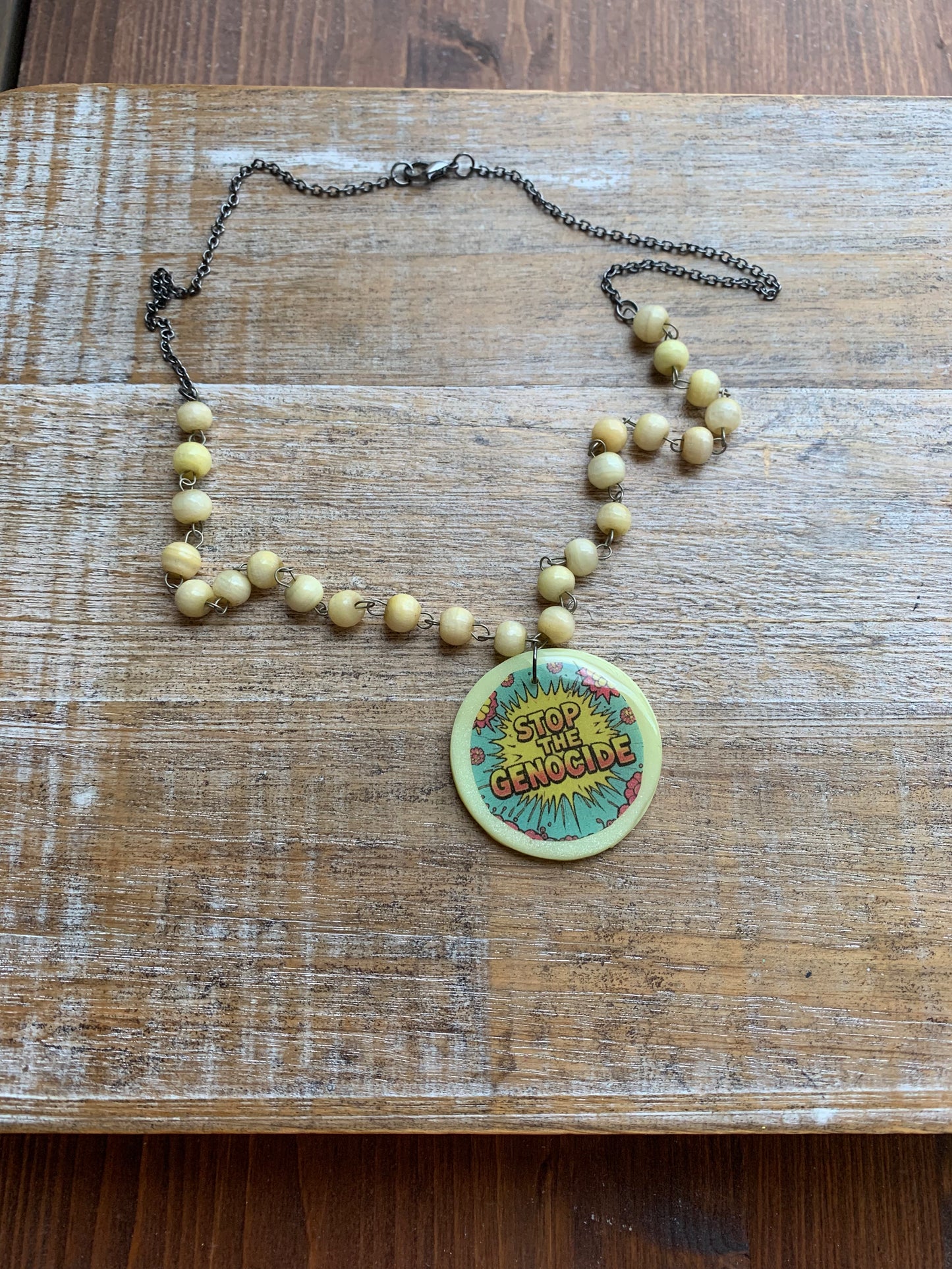Stop the Genocide Upcycled Beaded Polymer Clay Necklace