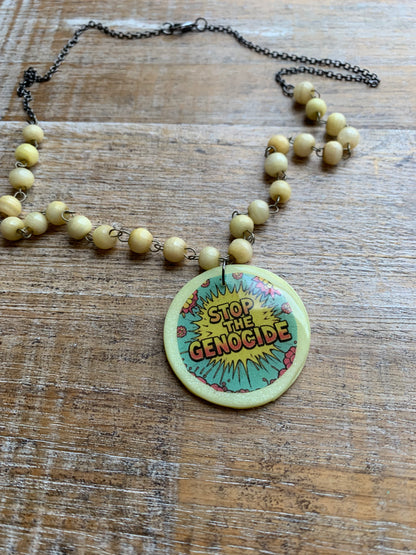 Stop the Genocide Upcycled Beaded Polymer Clay Necklace