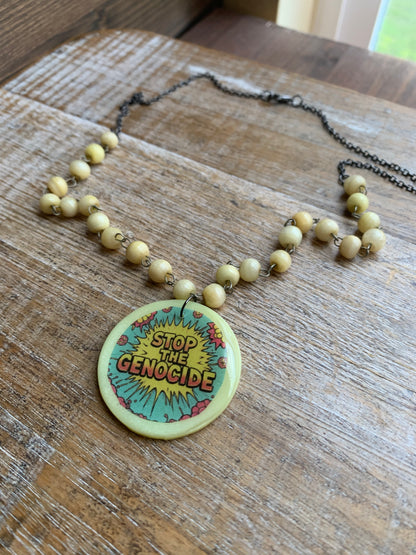 Stop the Genocide Upcycled Beaded Polymer Clay Necklace