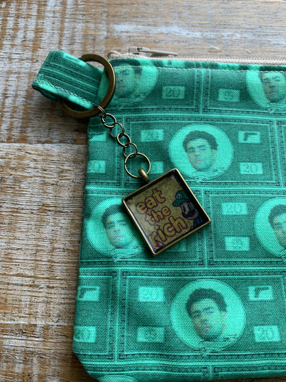 Luigi Green Money with Eat The Rich Keychain Deny Defend Depose Wallet Zipper Pouch Bag