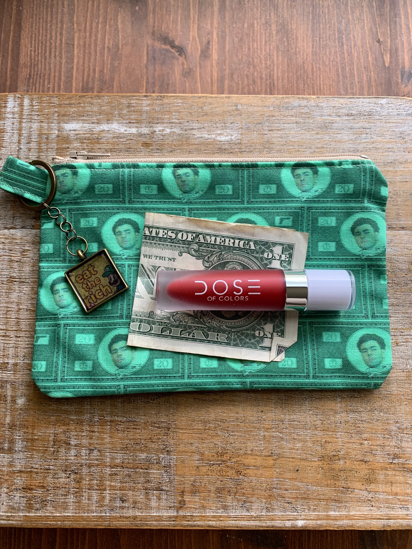 Luigi Green Money with Eat The Rich Keychain Deny Defend Depose Wallet Zipper Pouch Bag