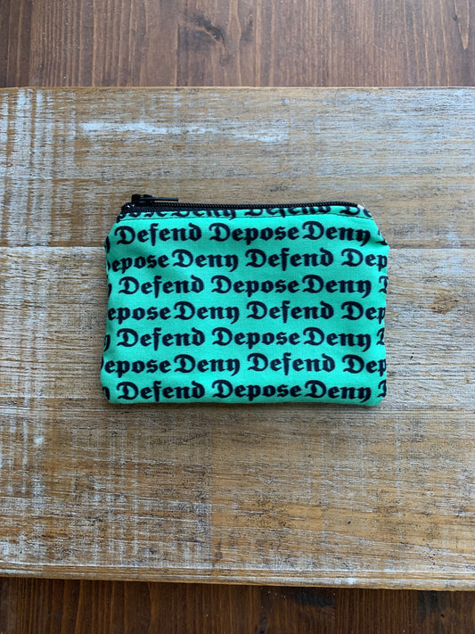 Deny Defend Depose Green & Black Luigi Coin Purse Zipper Bag