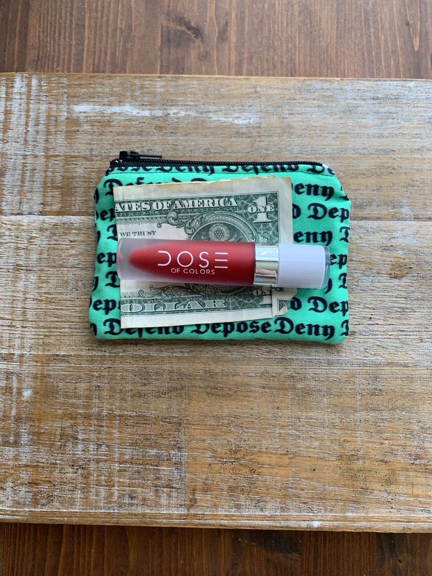 Deny Defend Depose Green & Black Luigi Coin Purse Zipper Bag