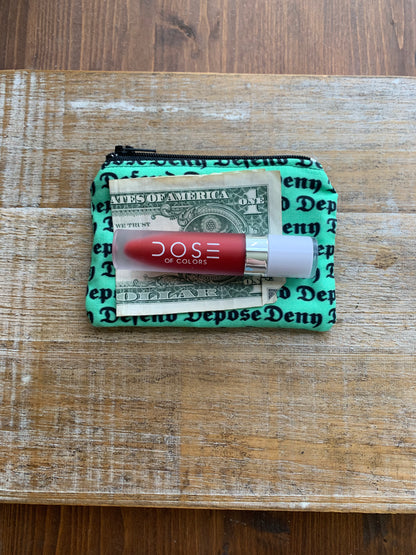 Deny Defend Depose Green & Black Luigi Coin Purse Zipper Bag