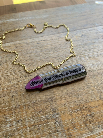 As-Is Divorce Your Republican Husband Pink Lipstick Gold Tone Necklace