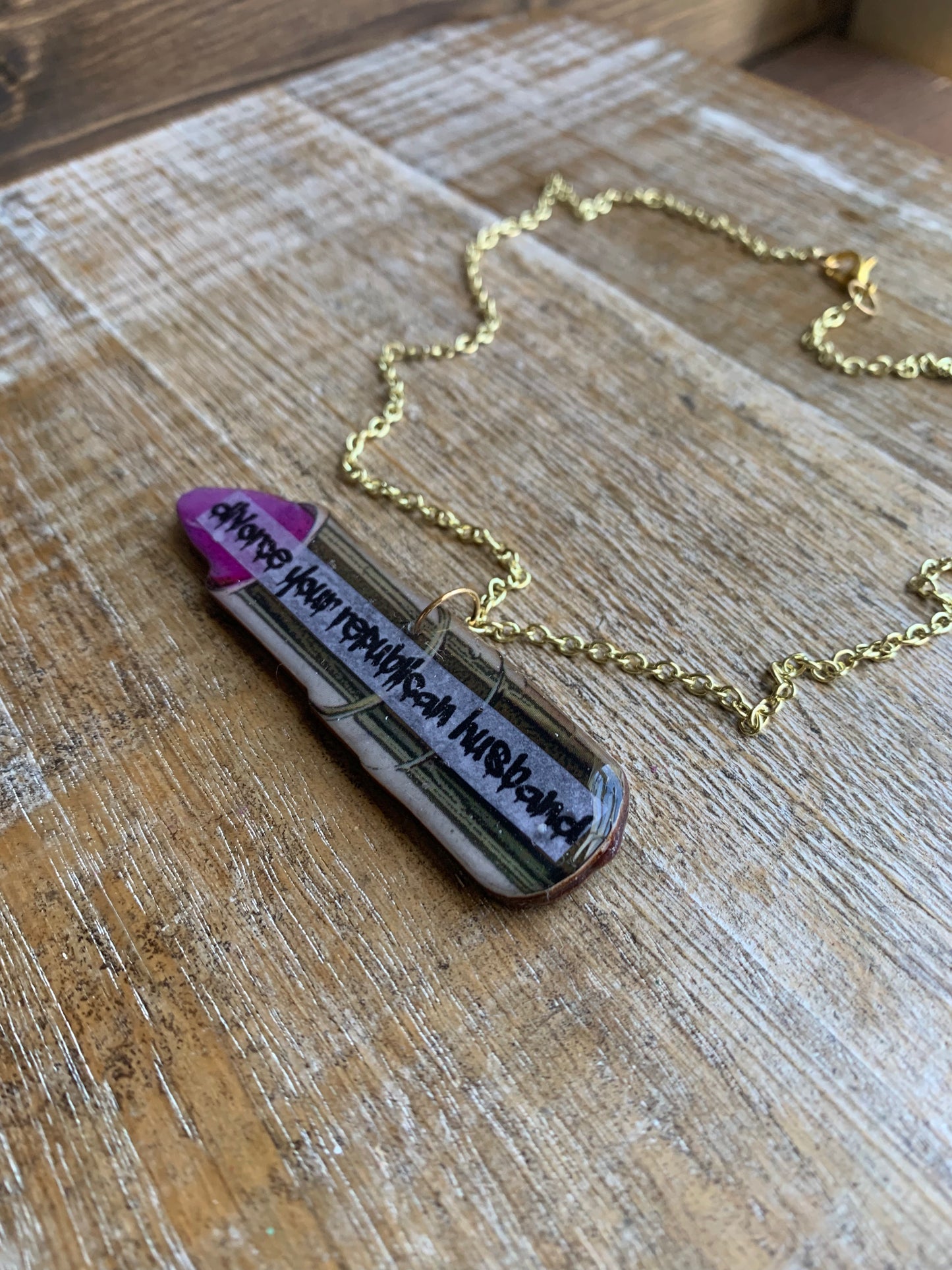 As-Is Divorce Your Republican Husband Pink Lipstick Gold Tone Necklace