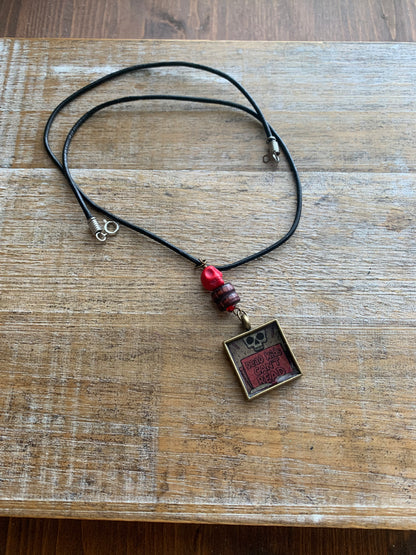 Dead Kids Can’t Read Pendant Necklace Beaded Bronze Tone Gun Control Necklace